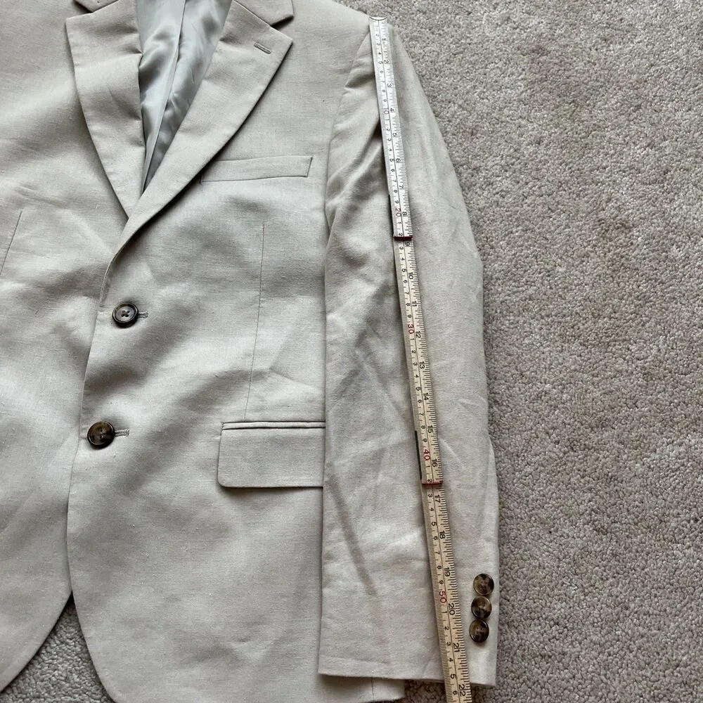 Brooks Brothers Linen Blend Blazer Boys 14R Tan Ecru Wedding Event Formal Beach